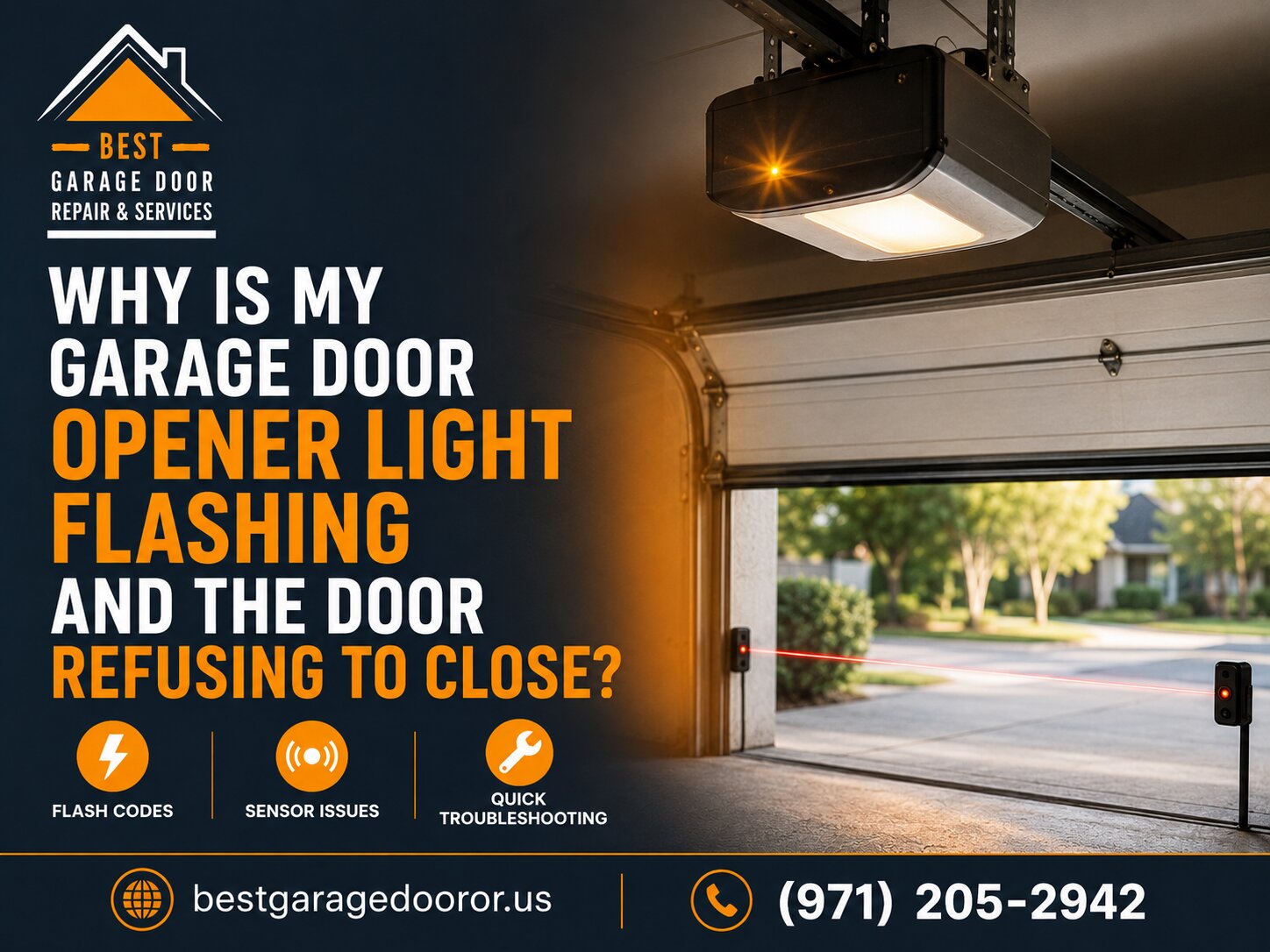 Why is my garage door opener light flashing and the door refusing to close?